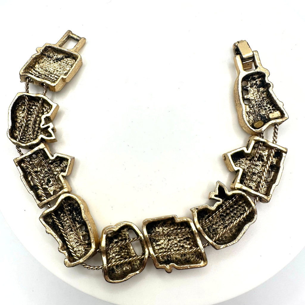 Vintage gold tone school teacher red yellow enamel slider charms bracelet