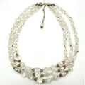 Vintage triple strand AB glass beaded gold tone filigree rhinestone necklace