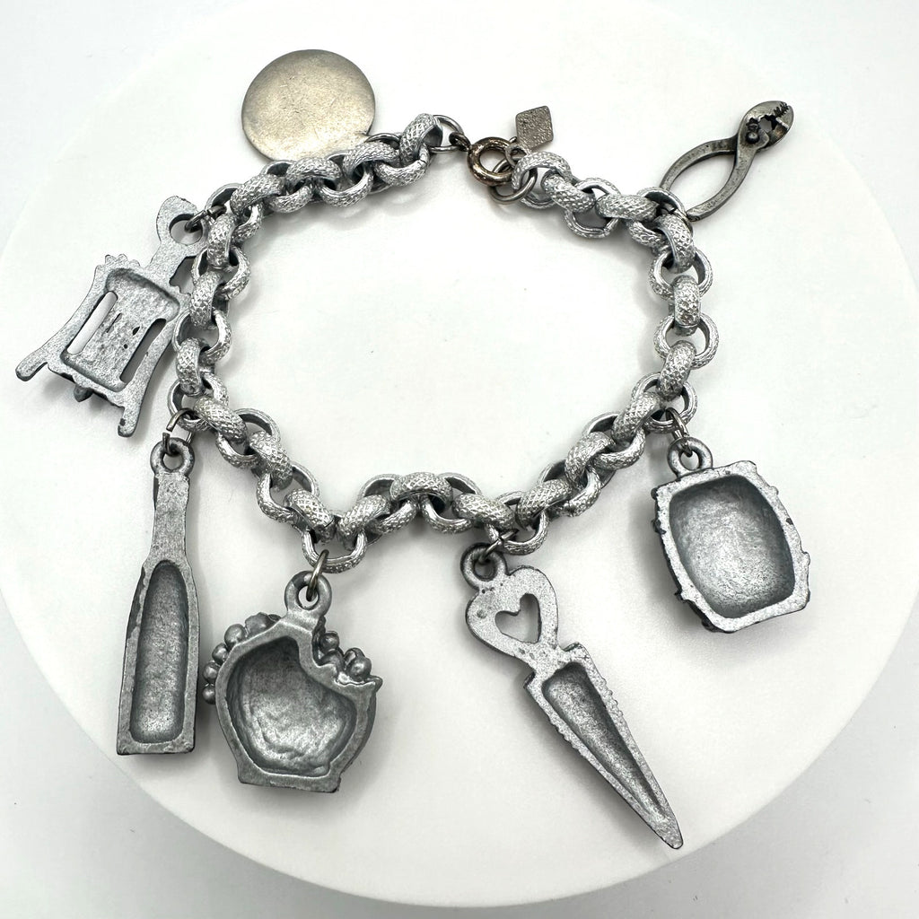 Vintage Sarah Coventry silver tone chain handmade wine charms bracelet 7.75"