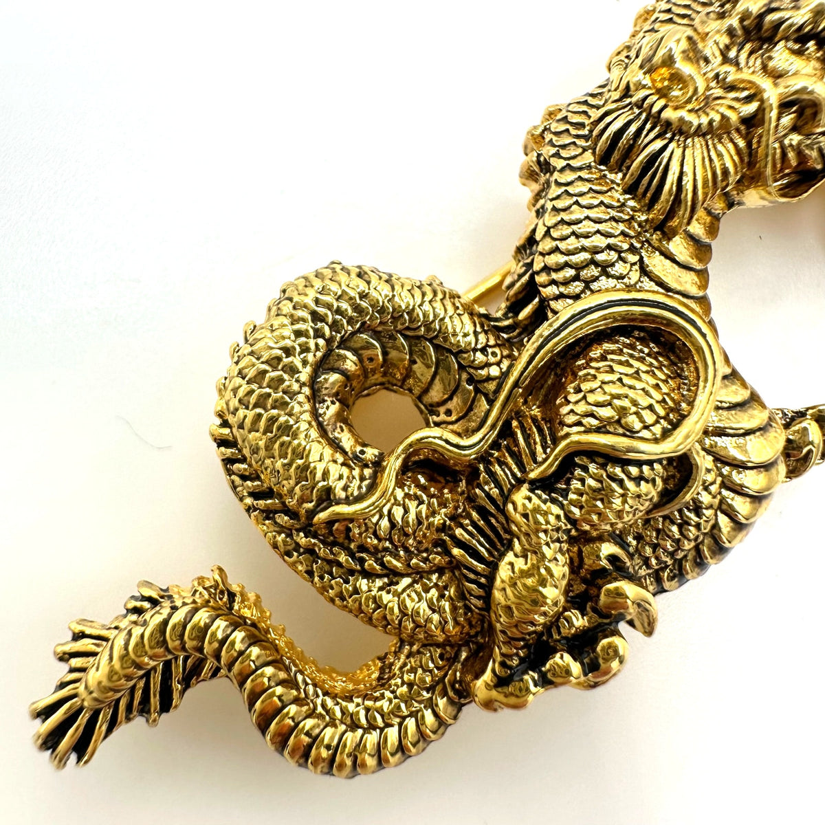 Unsigned Alva Museum replica vintage gold plated Japanese Menuki dragon brooch
