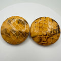 1980s vintage genuine snake skin snakeskin leather yellow disc clip on earrings