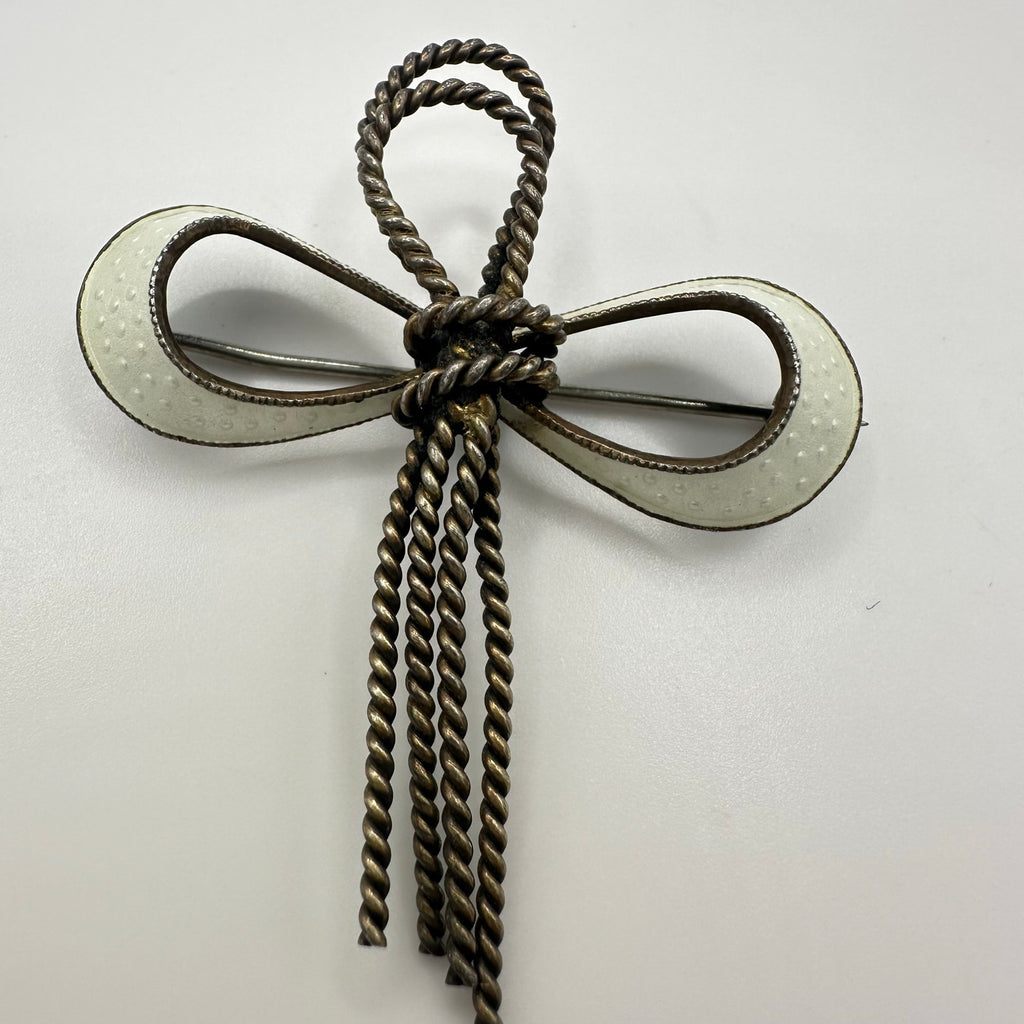 N. A. Jorgensen Norway 925 sterling silver white guilloche enamel bow brooch