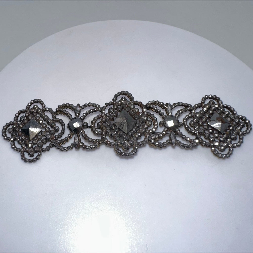 Antique Victorian 1800s large silver tone faceted cut steel brooch bar pin