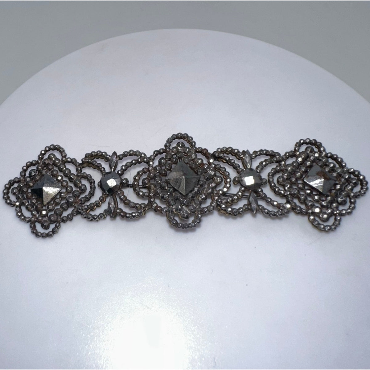 Antique Victorian 1800s large silver tone faceted cut steel brooch bar pin