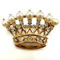 Trifari vintage gold tone clear rhinestones faux pearls royal crown brooch