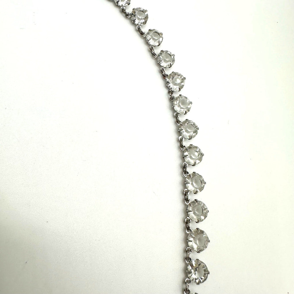 Antique Art Deco 1930s silver tone clear glass 7mm crystals rivière 15” necklace