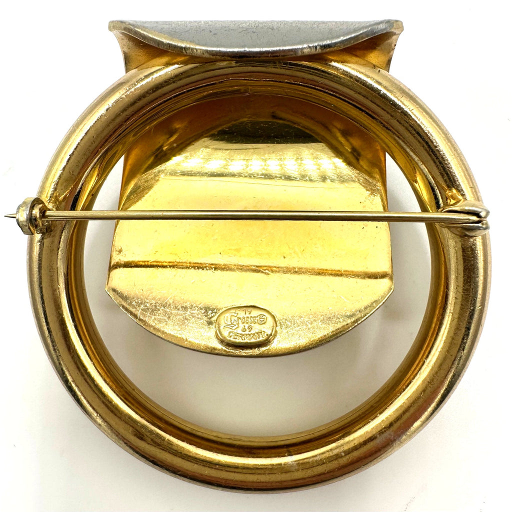 Rare Henkel & Grosse 1969 vintage gold rhodium plated silver two tone brooch