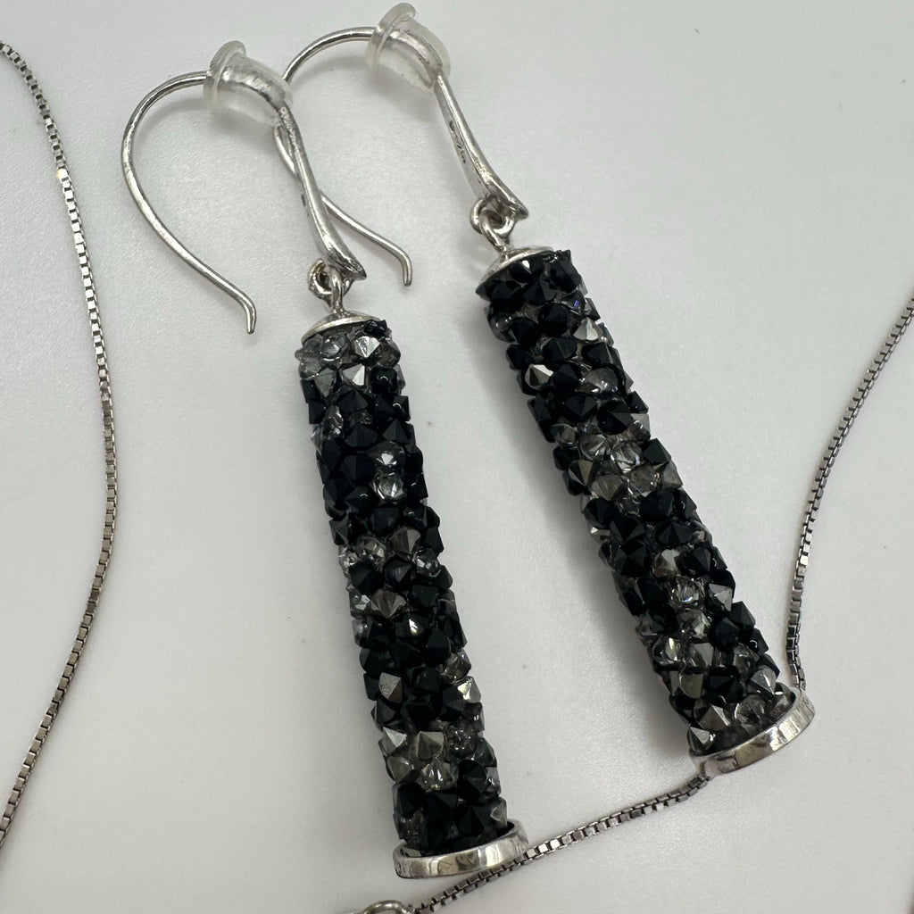 925 sterling silver Swarovski crystals tubes 18.75" necklace hook drop earrings