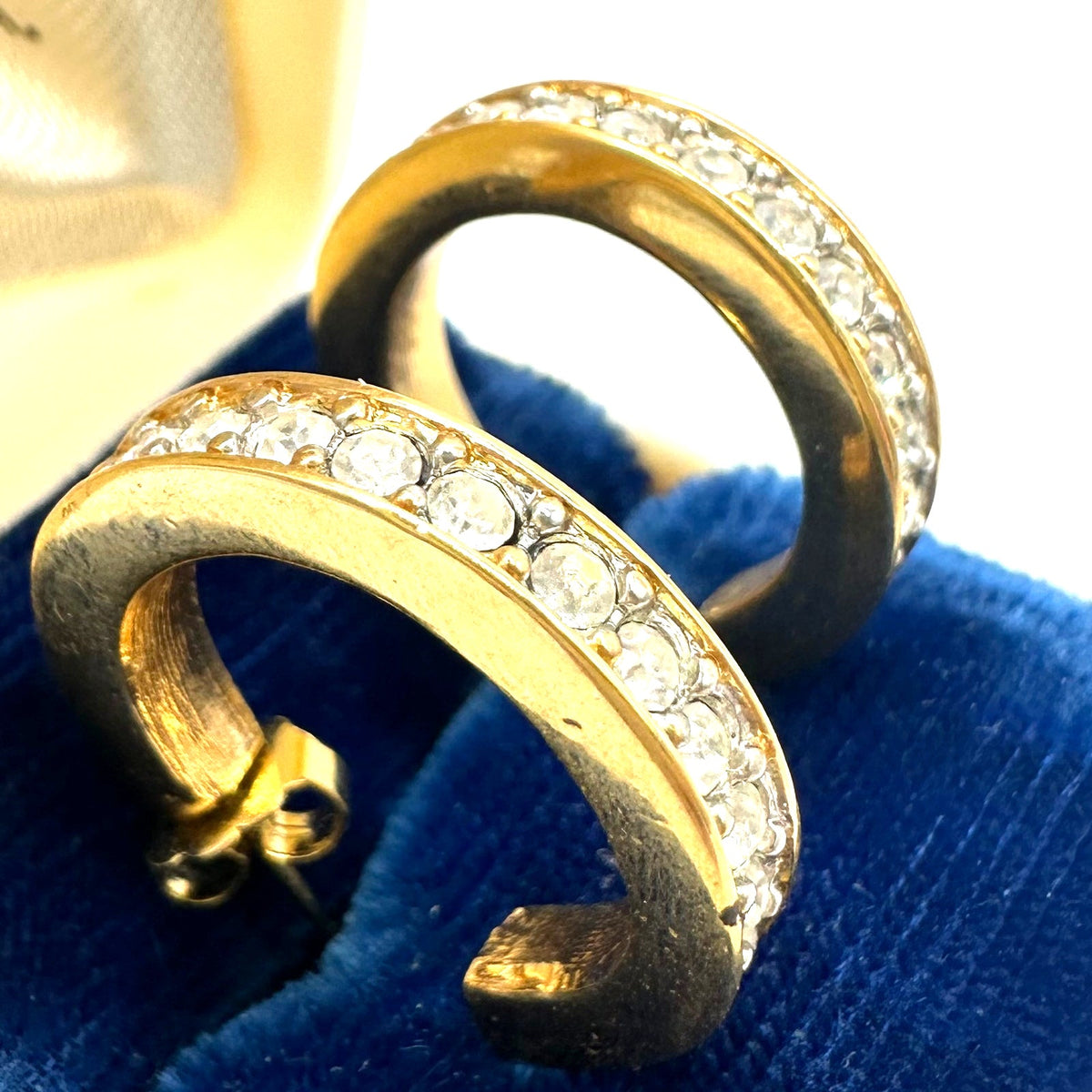 Swarovski SAL gold plated clear Austrian crystals hoop hoops post earrings