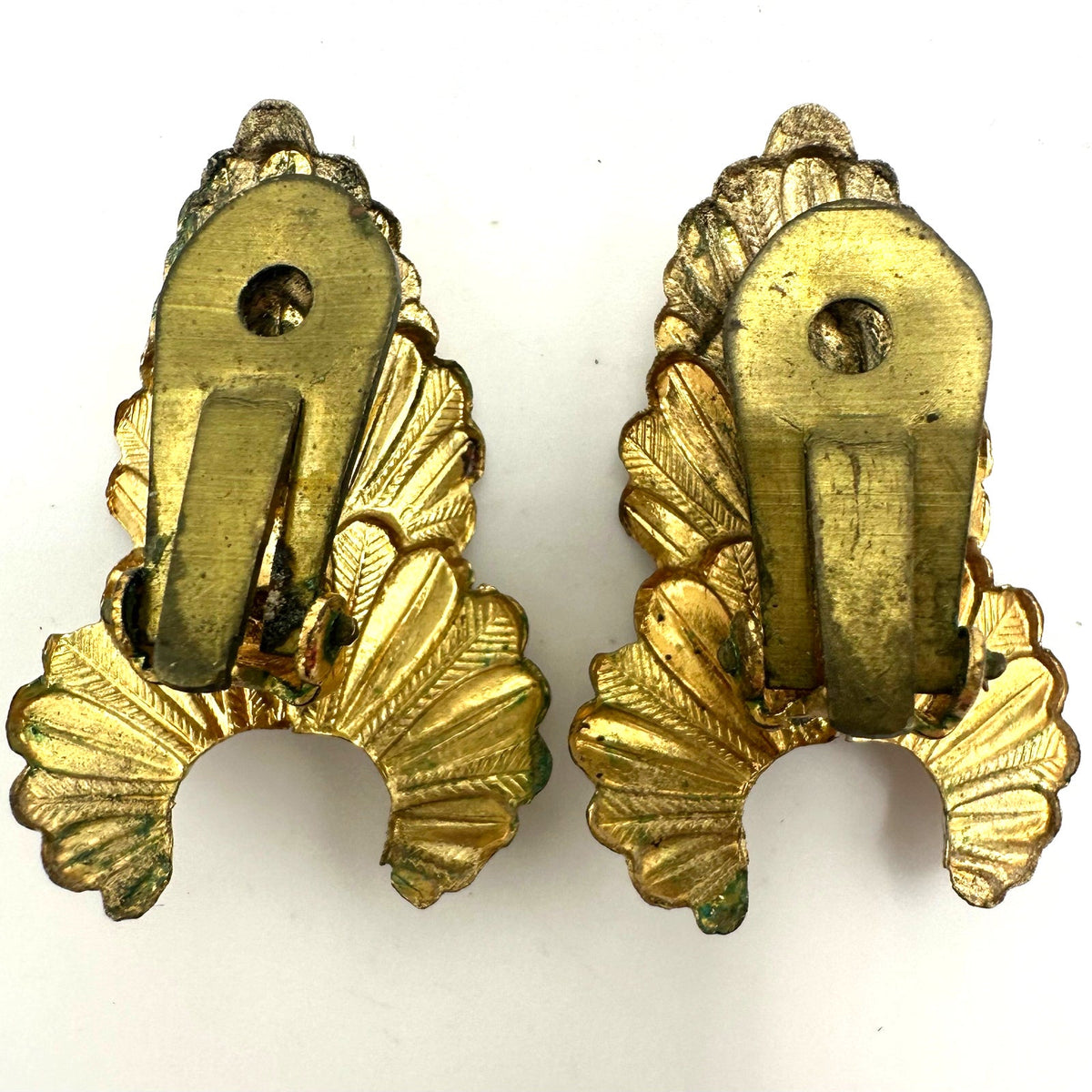 Austria vintage gold tone white pink enamel AB rhinestones clip on earrings