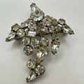 1940s 1950s vintage silver tone rhodium plated clear glass rhinestones brooch