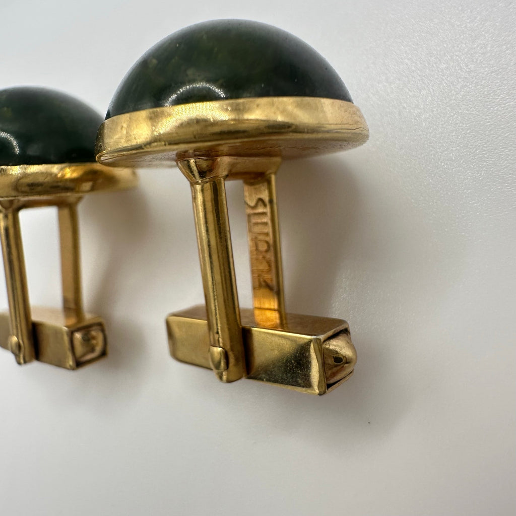 Swank vintage green swirled spinach Bakelite gold tone cufflinks cuff links