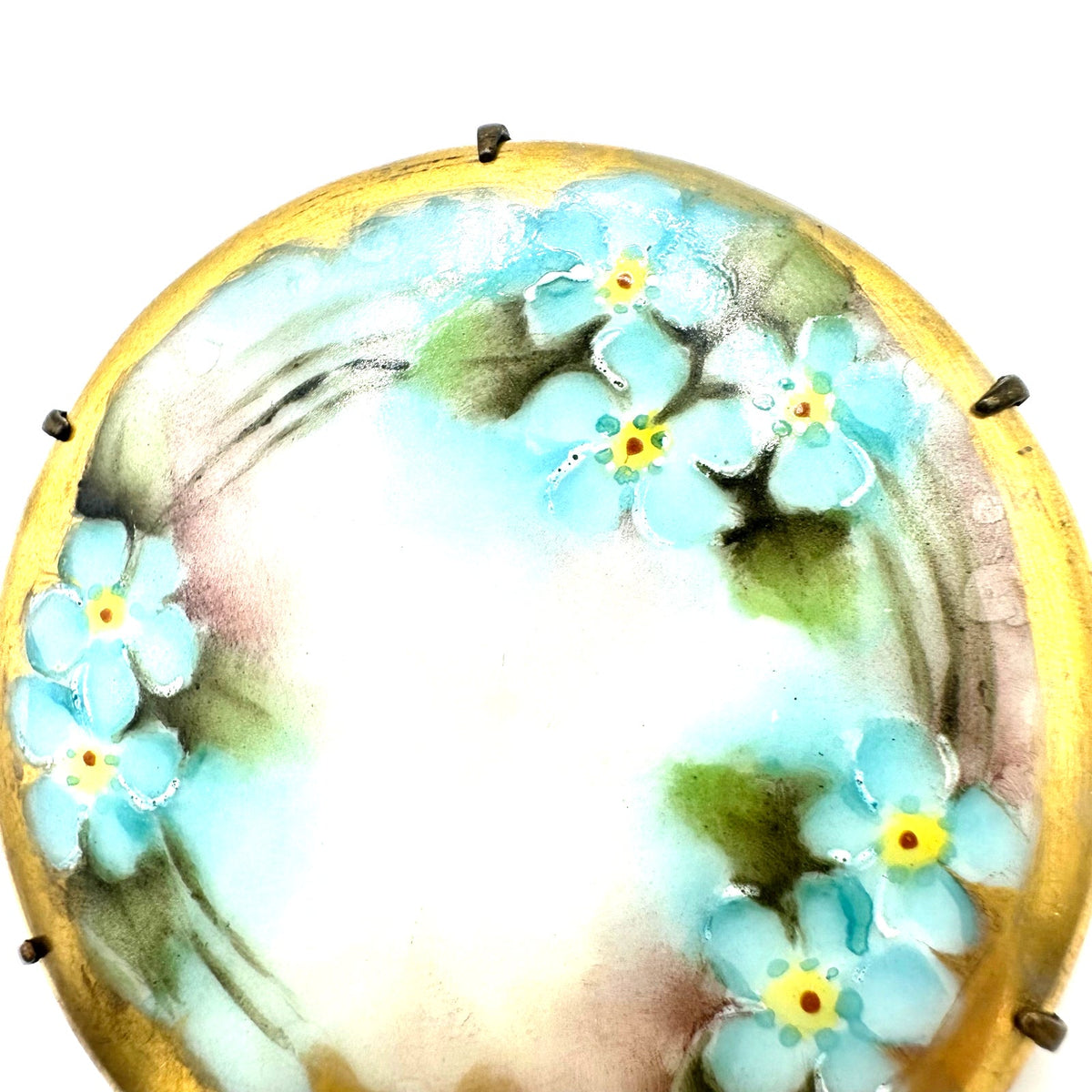 Antique Victorian Edwardian hand painted blue forget me not flowers brooch