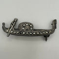 Antique Art Deco 925 sterling silver marcasite gondola boat figural brooch pin