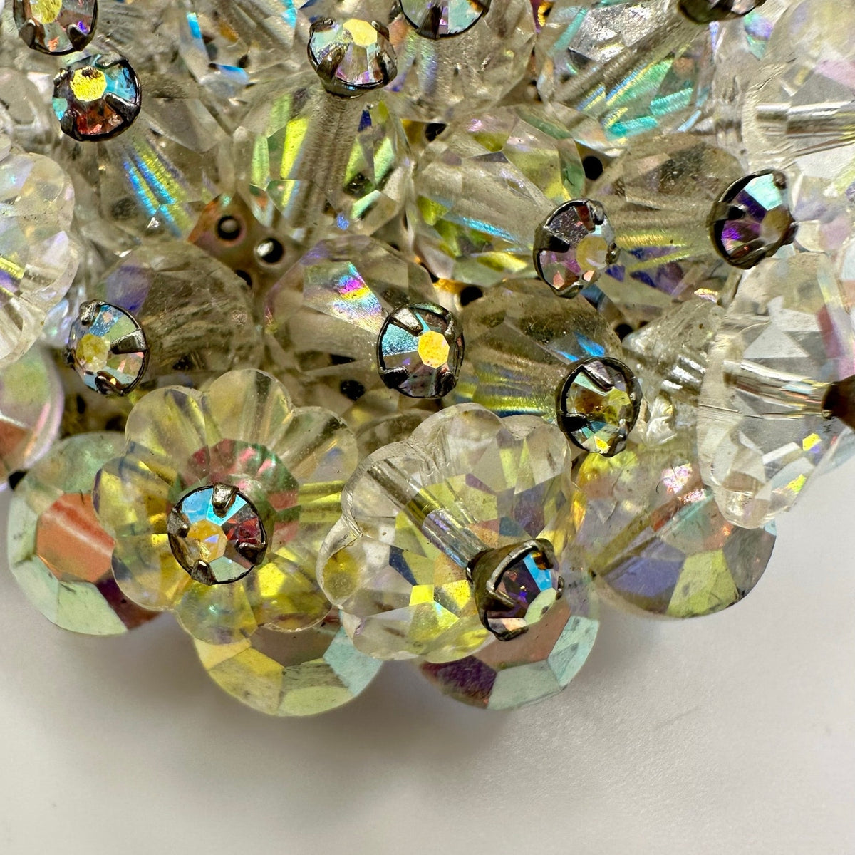 Vintage silver tone AB aurora borealis glass beaded margarita rhinestones brooch