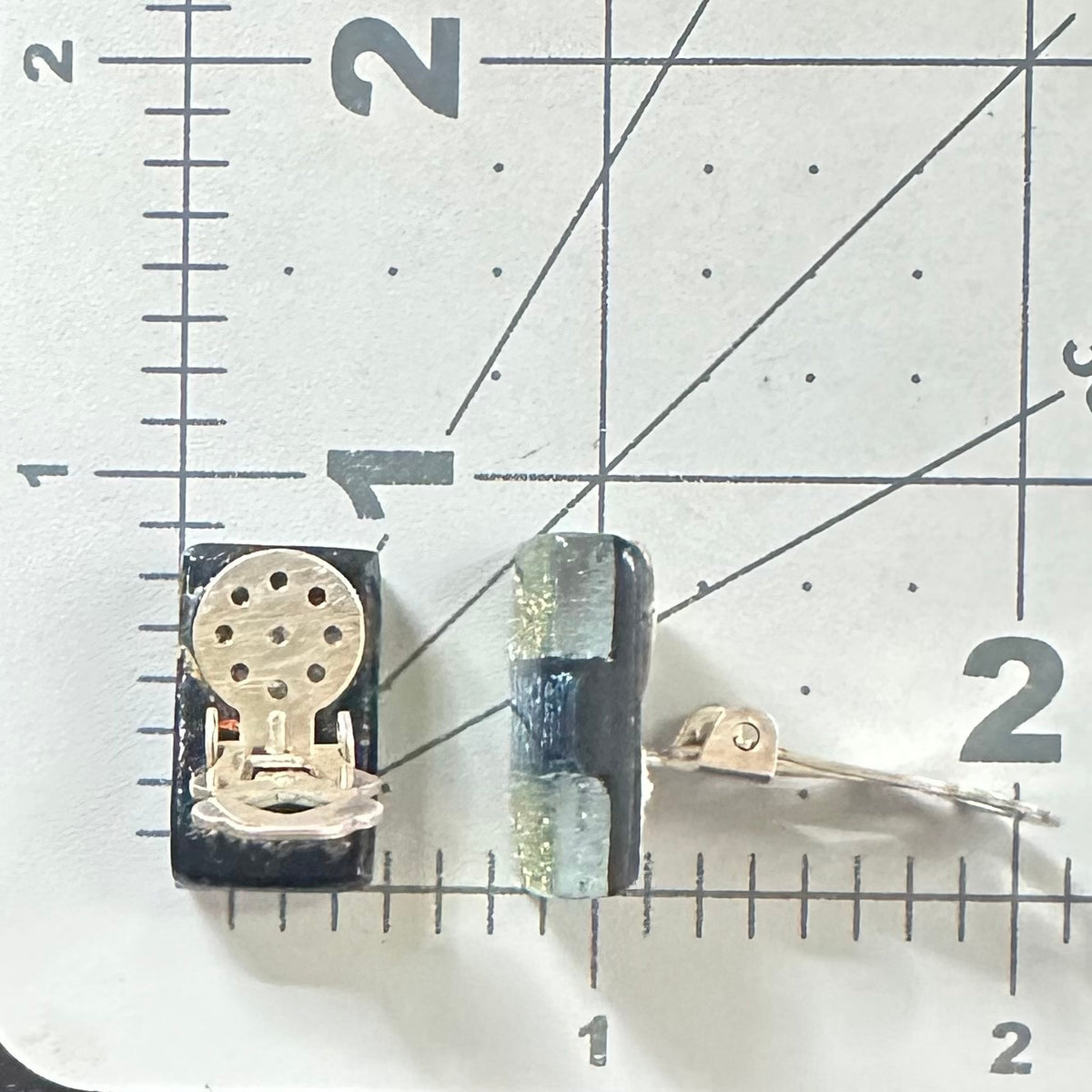 Vintage sterling silver gold glitter black dichroic glass clip on earrings