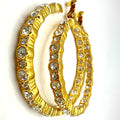 China signed gold tone clear rhinestones chunky hoops statement clip on earrings