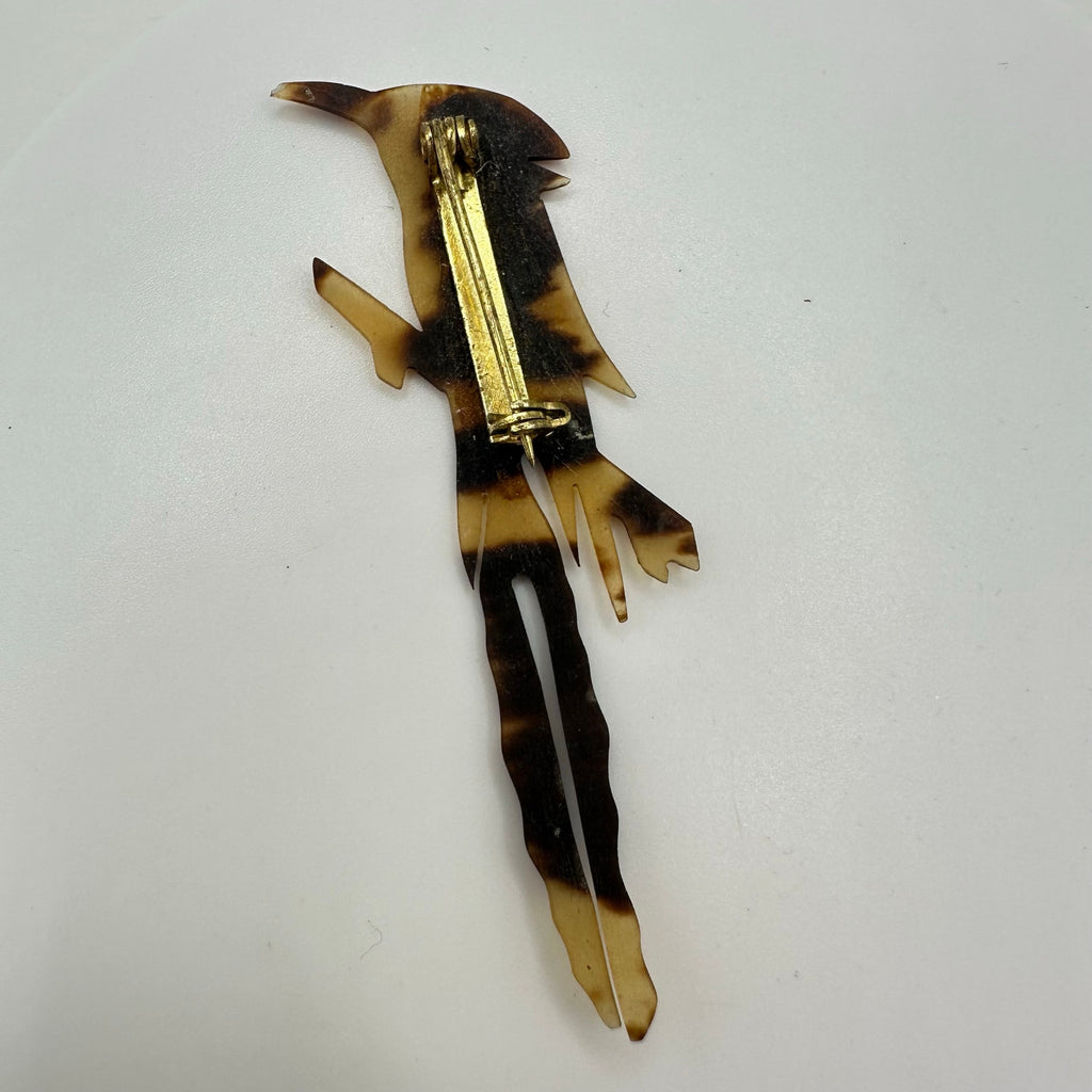Antique vintage "faux" tortoise shell tortoiseshell carved bird brooch pin