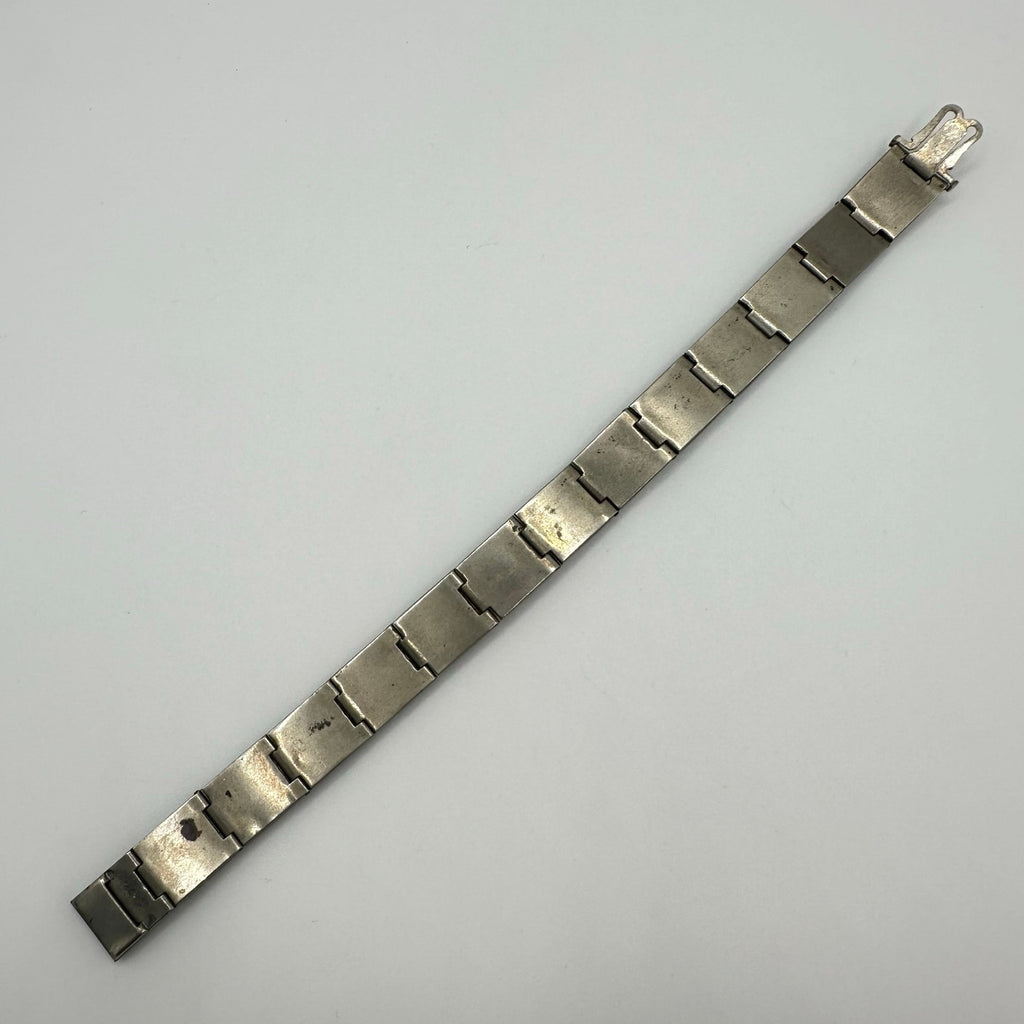 Diamond Finish antique Art Deco pot metal clear blue rhinestones bracelet