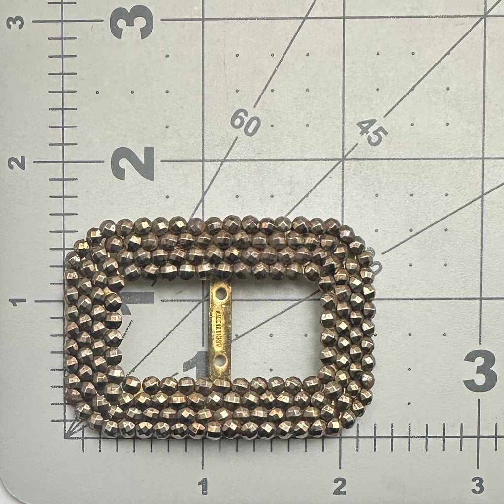 Made in France antique gold silver tone faceted cut steel slider belt buckle