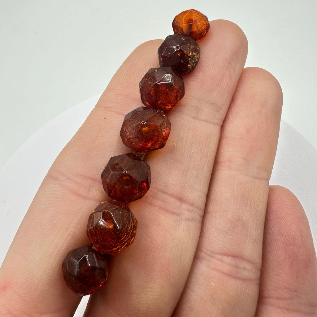 Antique Victorian 1800s genuine faceted Baltic amber beads bar pin brooch