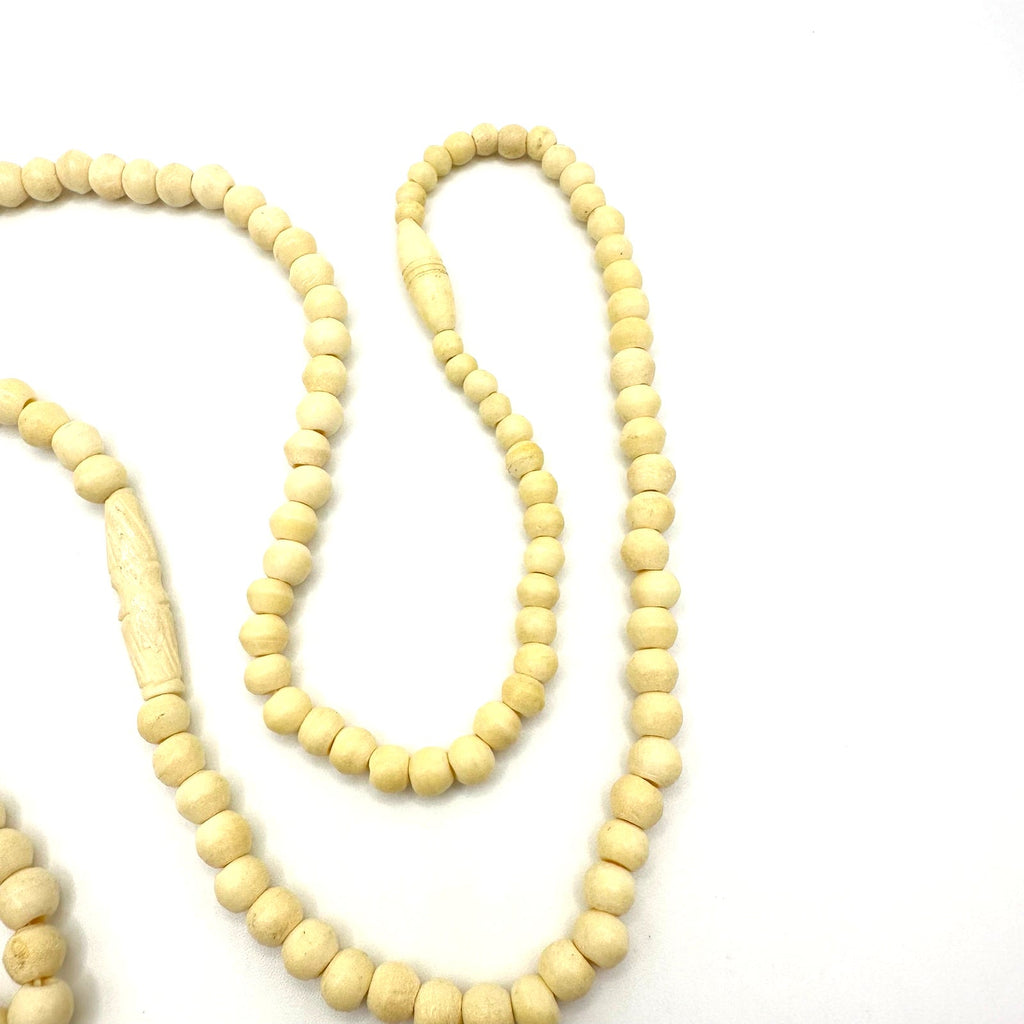 Antique vintage Chinese carved bovine bone beads beaded pendant necklace
