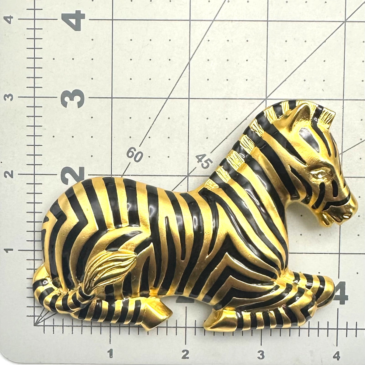 Doreen Ryan vintage massive large gold plated black enamel zebra figural brooch