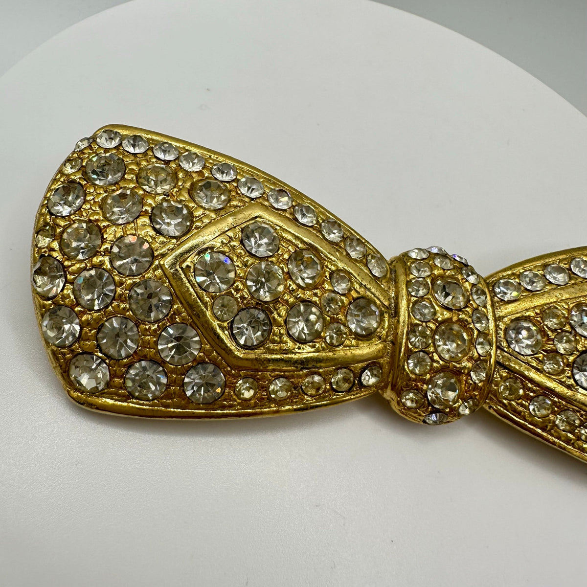 Vintage gold tone large oversized massive heavy clear rhinestones bow brooch