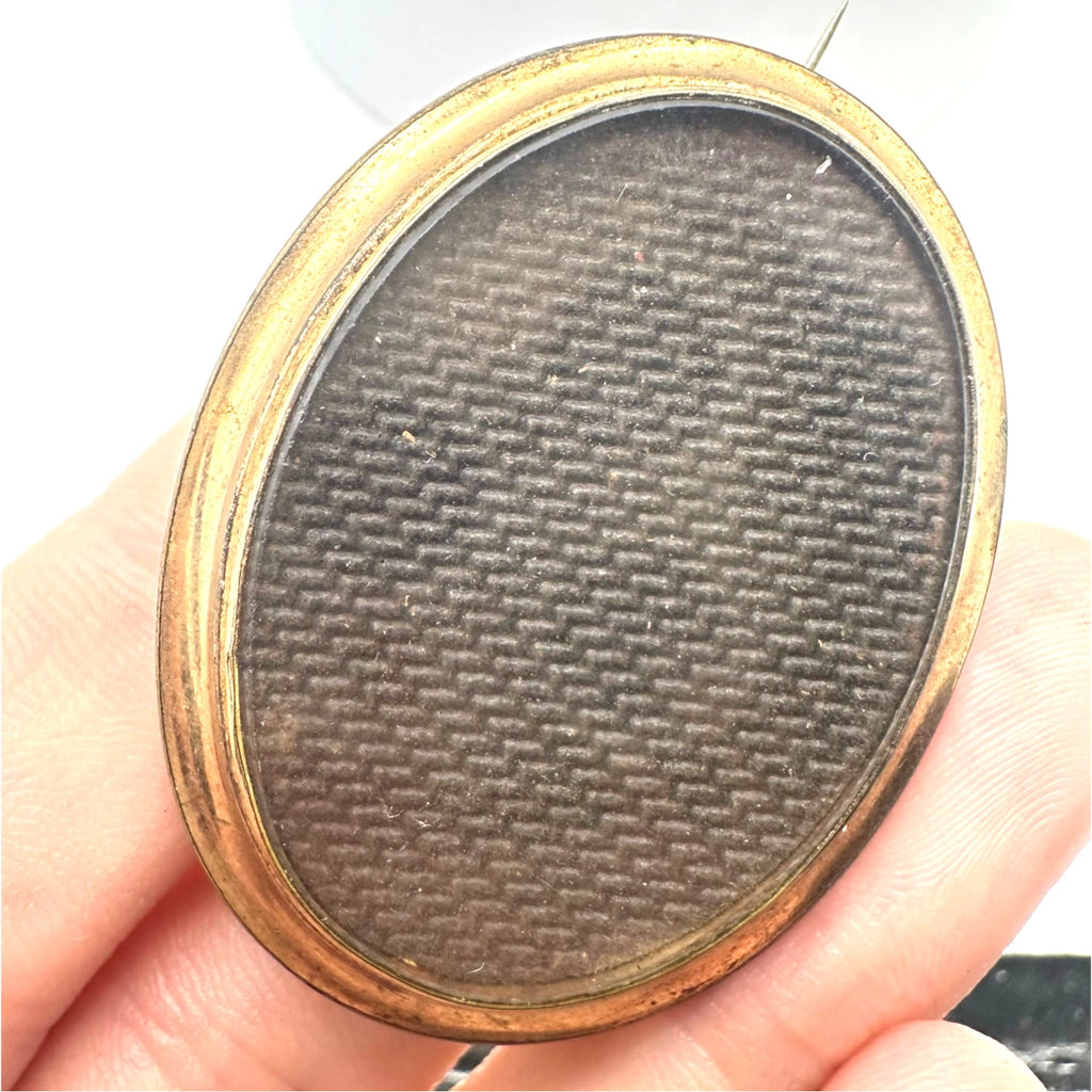Antique Victorian gold filled woven brown hair mourning sentimental brooch pin