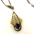 Antique Victorian Edwardian gold filled chain blue glass pendant necklace