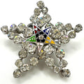 Order of the Eastern 5 point Star vintage silver tone rhinestones enamel brooch