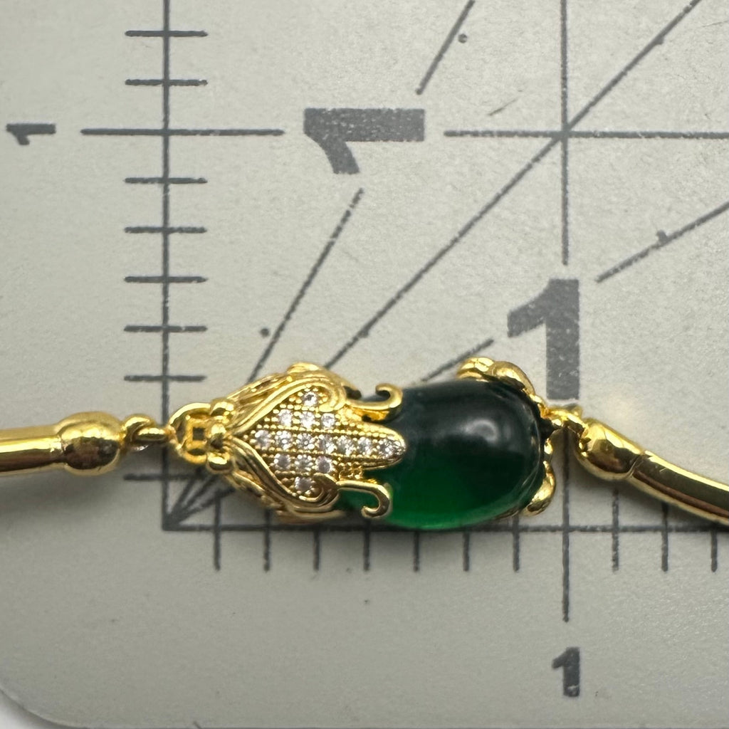 Chinese gold plated Naga green glass cubic zirconia real ruby Buddhist bracelet