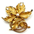 Vintage 1950s 1960s gold plated pink real freshwater pearl flower floral brooch