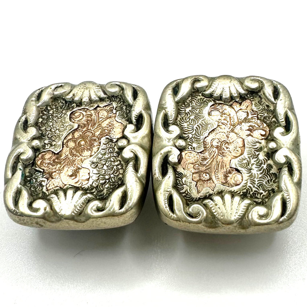 Antique Victorian 1885 rose gold filled silver gilt embossed etched cufflinks