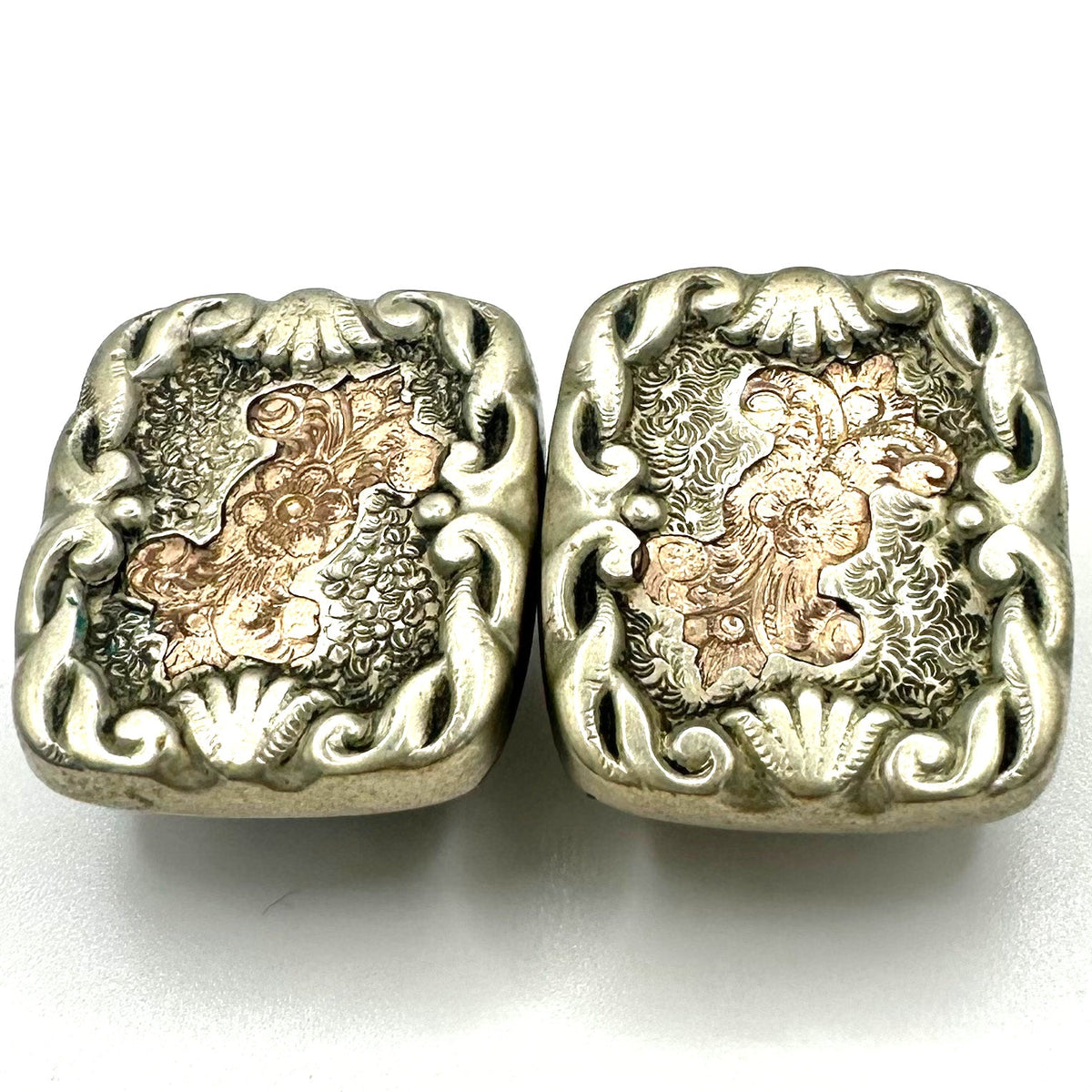 Antique Victorian 1885 rose gold filled silver gilt embossed etched cufflinks