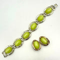 Vintage 1940s gold tone neon yellow moonglow lucite bracelet clip on earrings