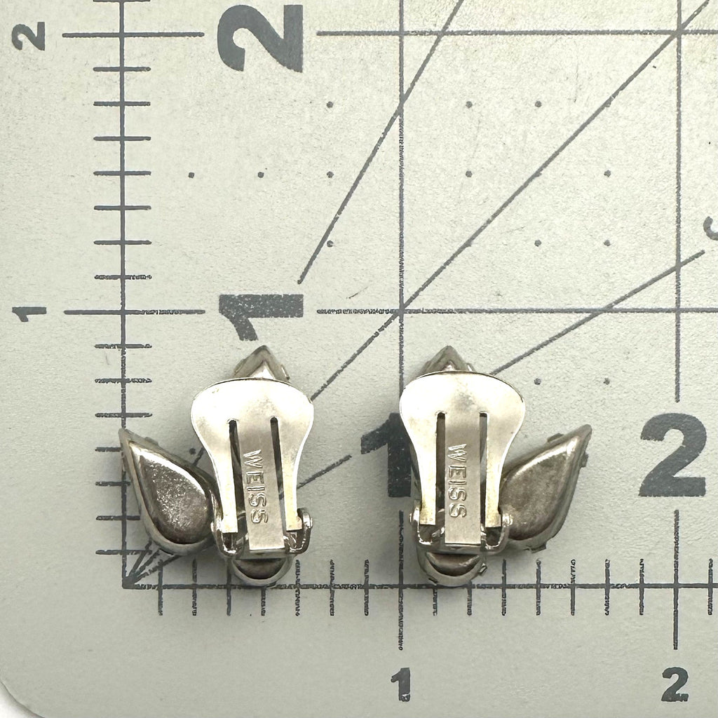 Weiss signed vintage silver tone clear glass rhinestones clip on earrings