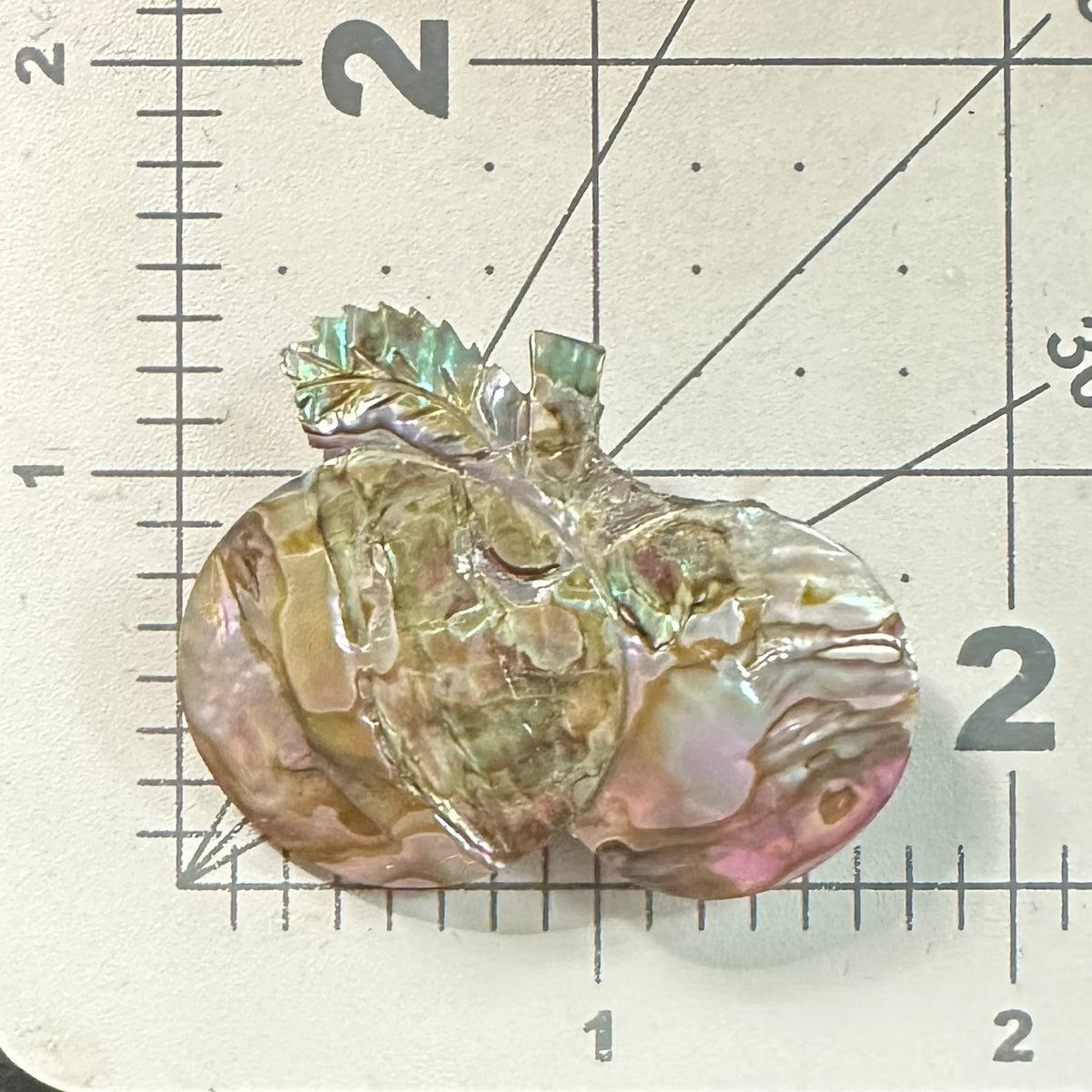 Handmade carved fruits iridescent rainbow abalone mother of pearl brooch pin