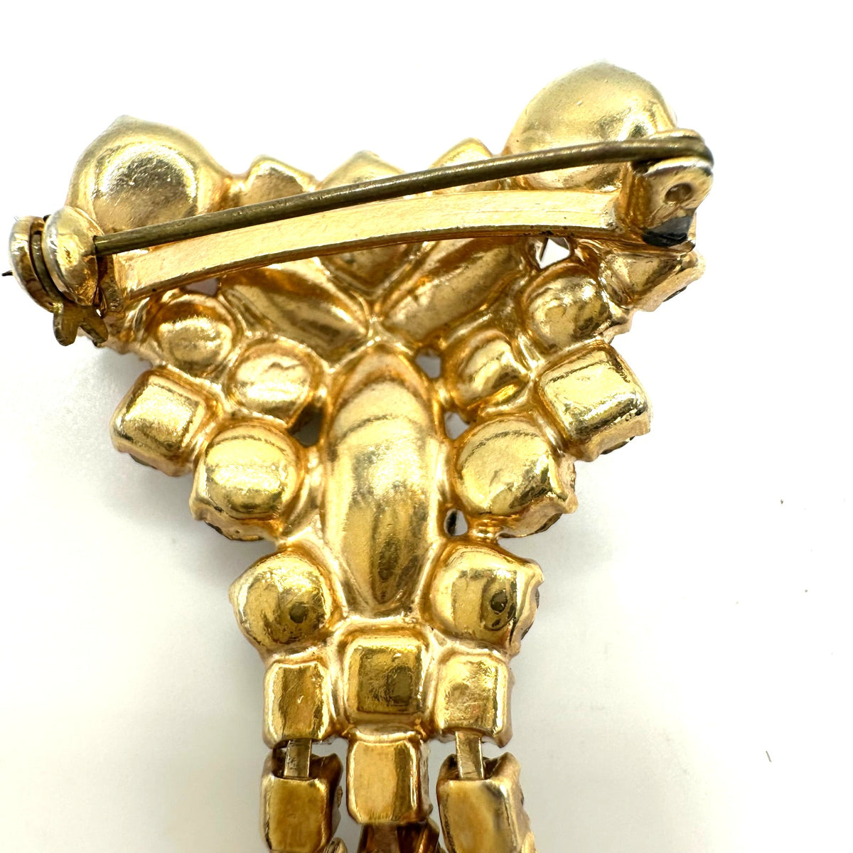 Vintage gold tone aurora borealis AB glass rhinestones fringe dangle brooch