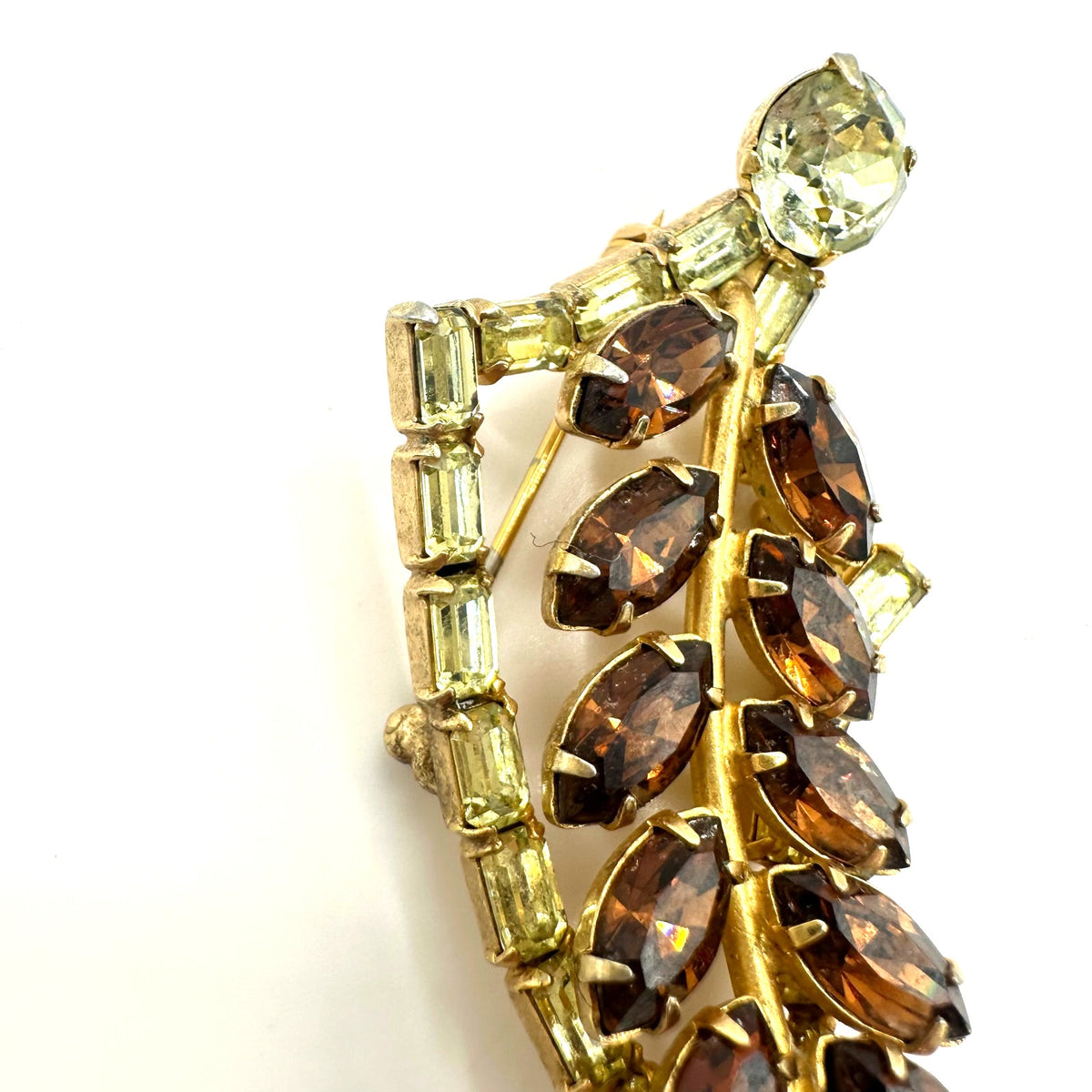 Rare Byer Bros vintage gold tone yellow topaz brown glass rhinestones brooch