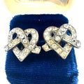 Little Nemo antique Art Deco rhinestones silver tone hearts screw back earrings