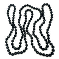 Extra long 72” black faceted glass 10mm beads beaded hand knotted necklace