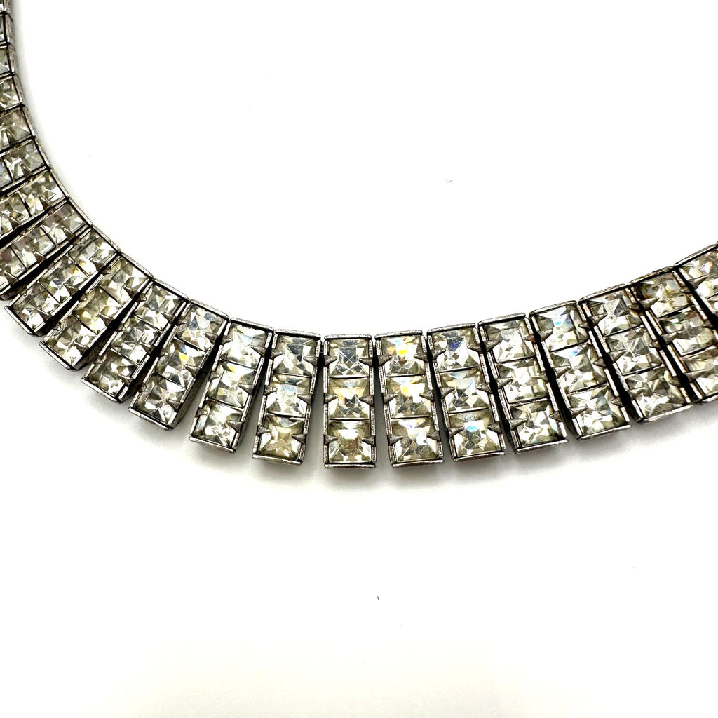 Antique Art Deco 1930s silver tone clear Czech glass rhinestones necklace