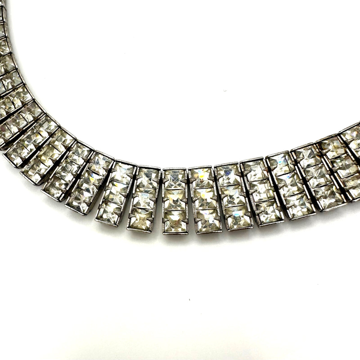 Antique Art Deco 1930s silver tone clear Czech glass rhinestones necklace