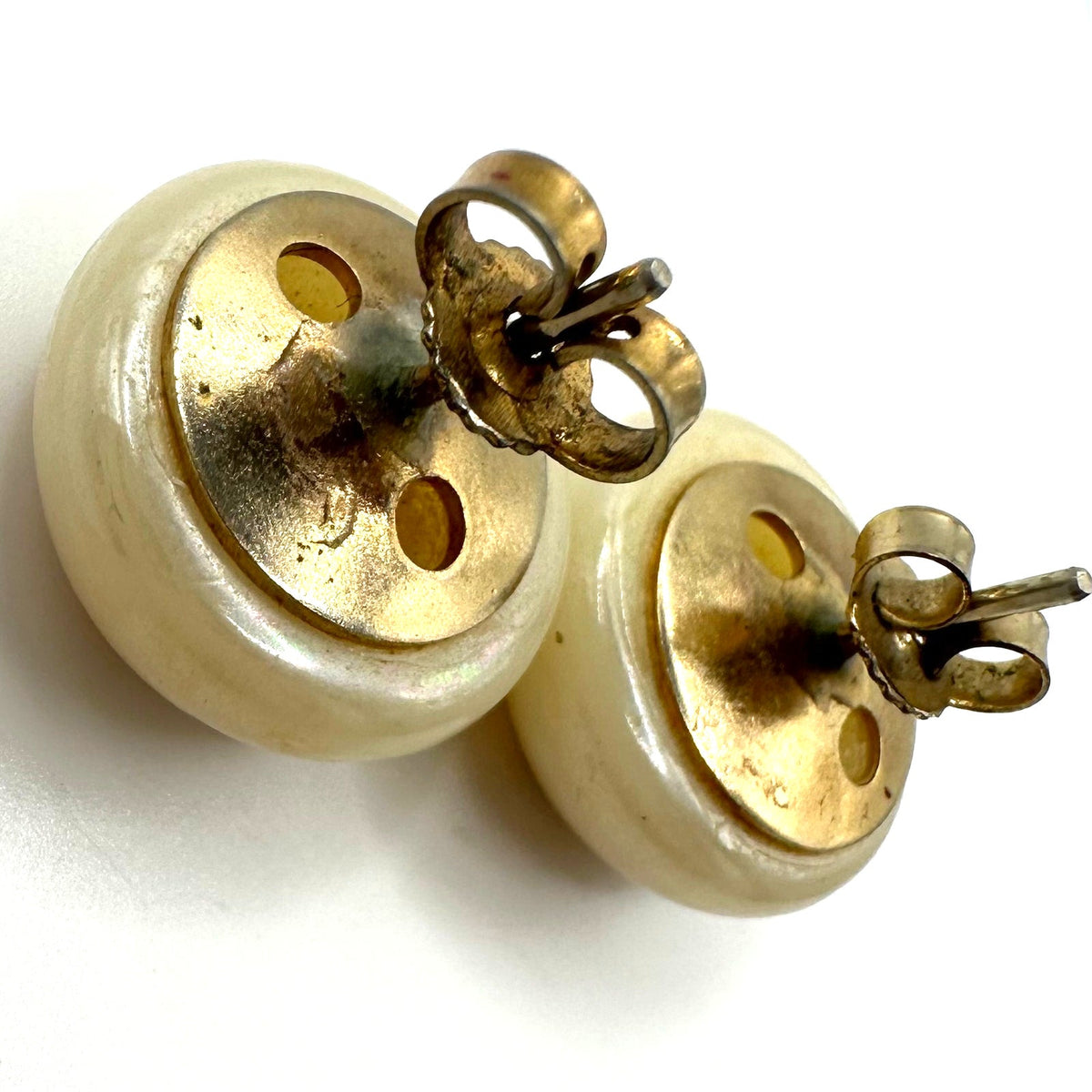 Vintage gold tone AB rhinestones domed cream lucite post earrings