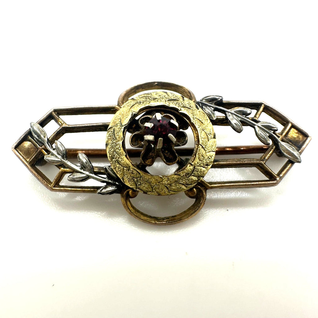 Cheever Tweedy antique Edwardian 1900s gold filled red glass paste brooch pin