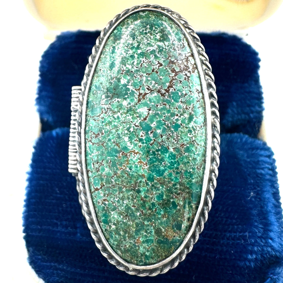 Vintage 925 sterling silver genuine green turquoise poison locket ring size 6