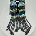 Vintage genuine abalone black luster glass beads beaded post dangle earrings