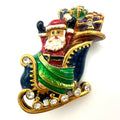 Christopher Radko vintage gold tone enamel Christmas Santa Claus sleigh brooch