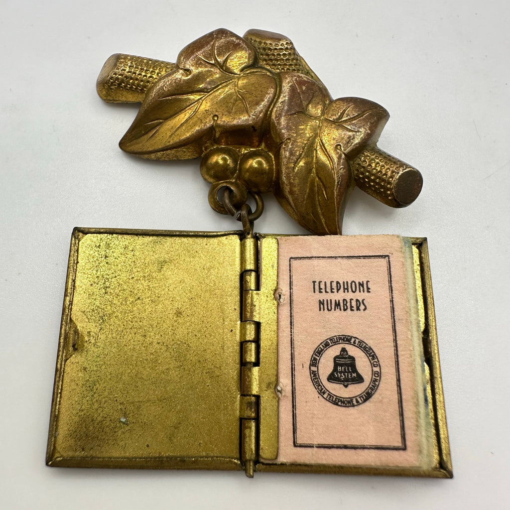 Rare 1920s Art Deco antique AT&T Telephone Numbers miniature book pendant brooch